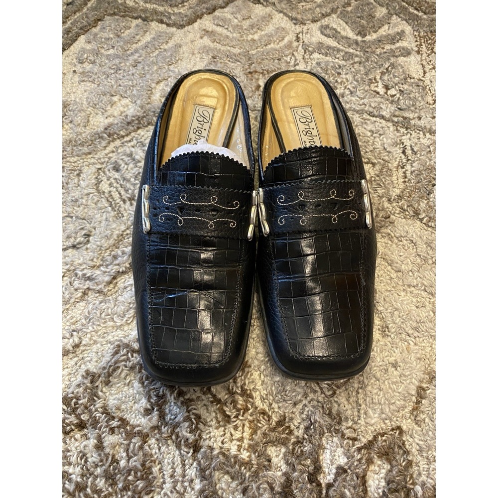 Brighton Italy Black Leather Mules Shoes Women's 8 Excellent Mature Business